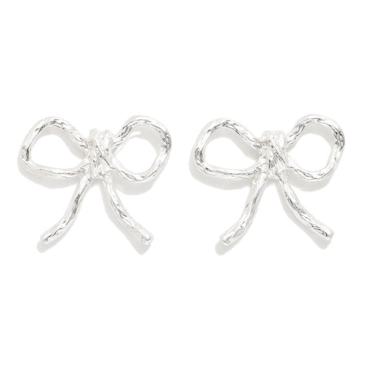 Metal Tone Bow Stud Earrings Silver