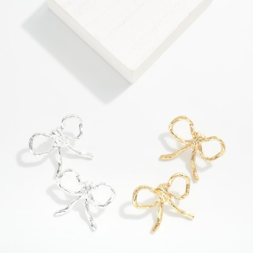 Metal Tone Bow Stud Earrings - The Mustard Seed Collection, The Seed