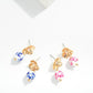 Metal Tone Flower & Linked Chinoiserie Bead Post Drop Earrings 