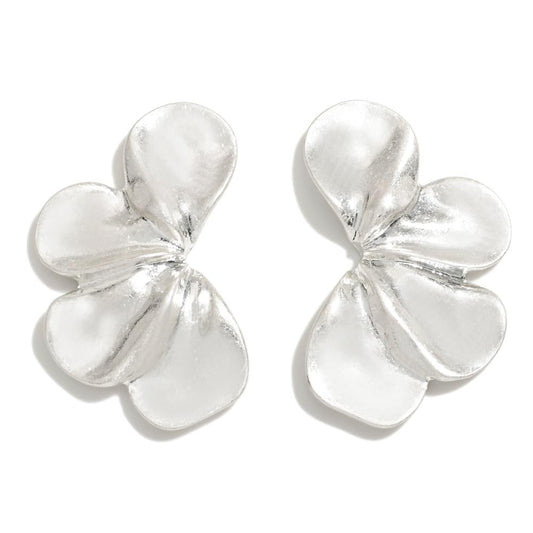 Metal Tone Flower Petal Drop Earrings Silver