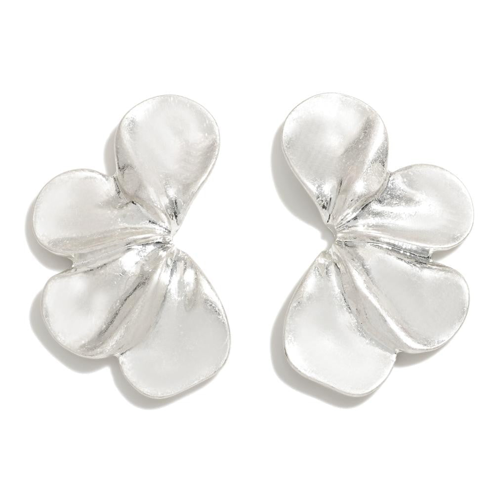 Metal Tone Flower Petal Drop Earrings Silver - The Mustard Seed Collection, The Seed