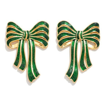 Metal Tone Glitter Acetate Bow Post Drop Earrings - The Mustard Seed Collection, The Seed