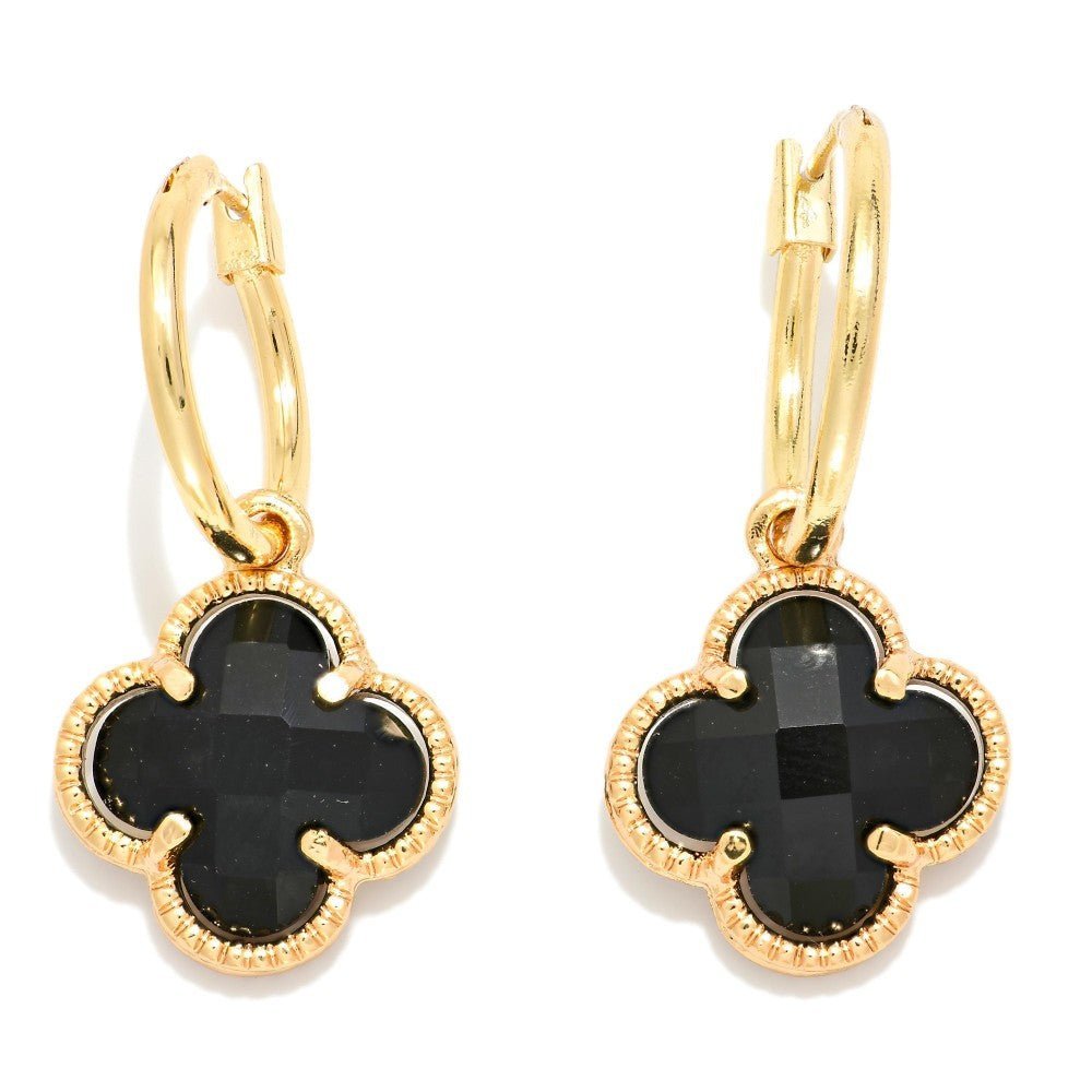 Metal Tone Hoop Earrings Featuring Glass Crystal Dangle Detail 