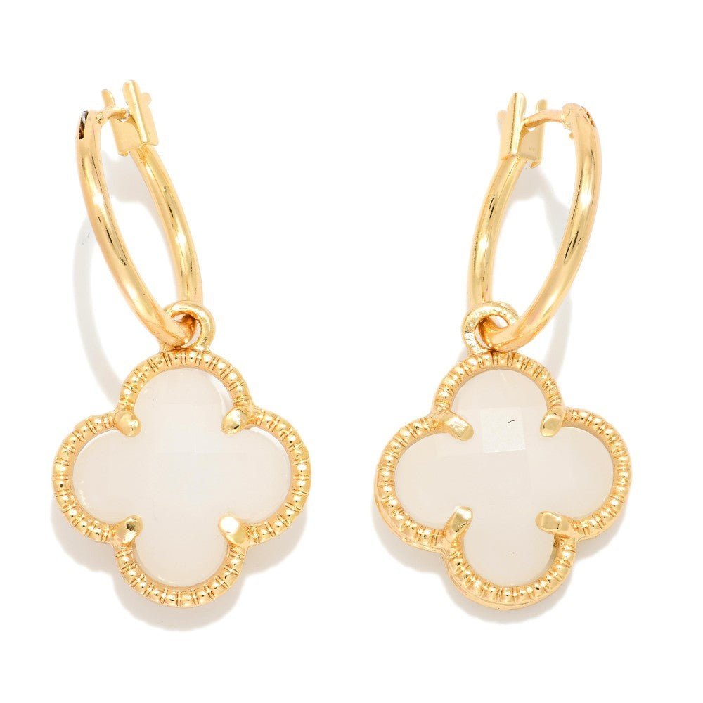 Metal Tone Hoop Earrings Featuring Glass Crystal Dangle Detail 