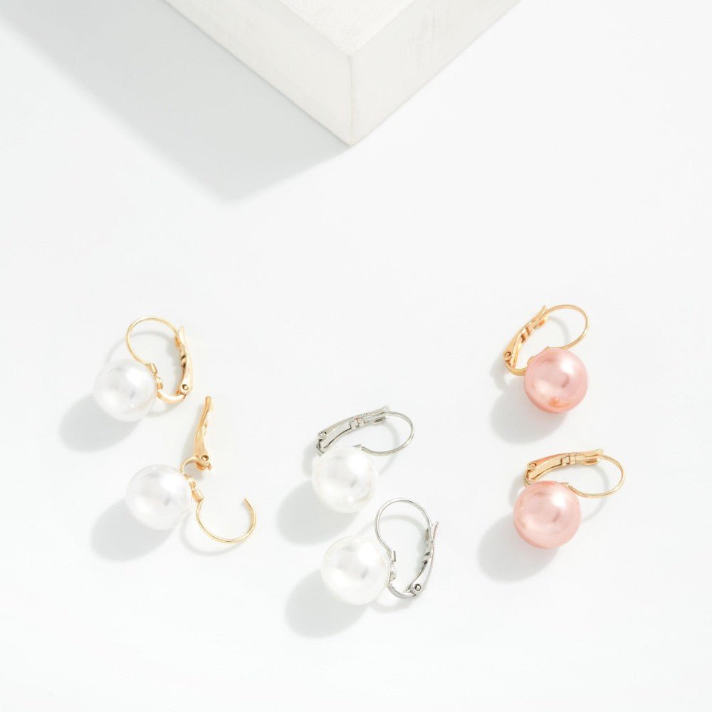 Metal Tone Hoop & Pearl Drop Earrings