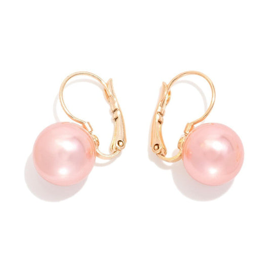 Metal Tone Hoop & Pearl Drop Earrings Rose Gold