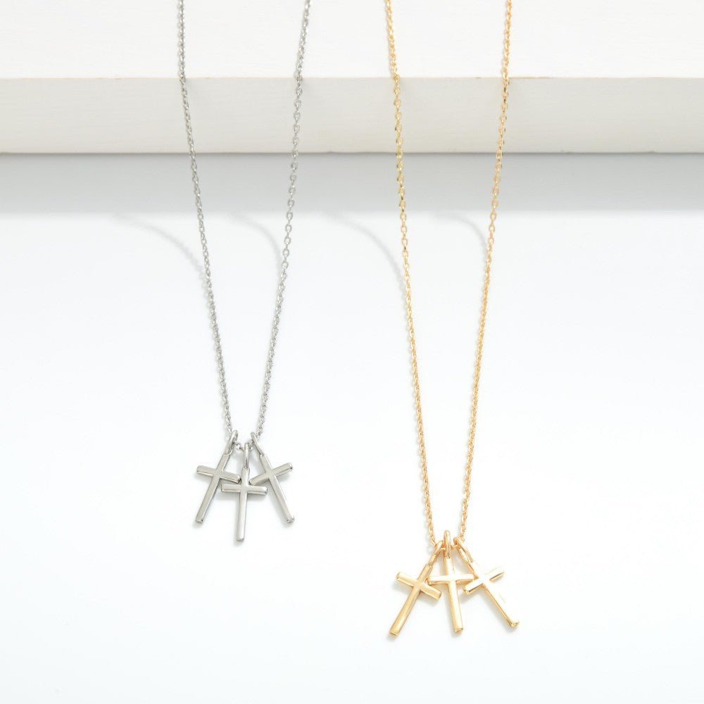 Metal Tone Necklace Featuring Cross Pendants - The Mustard Seed Collection, The Seed