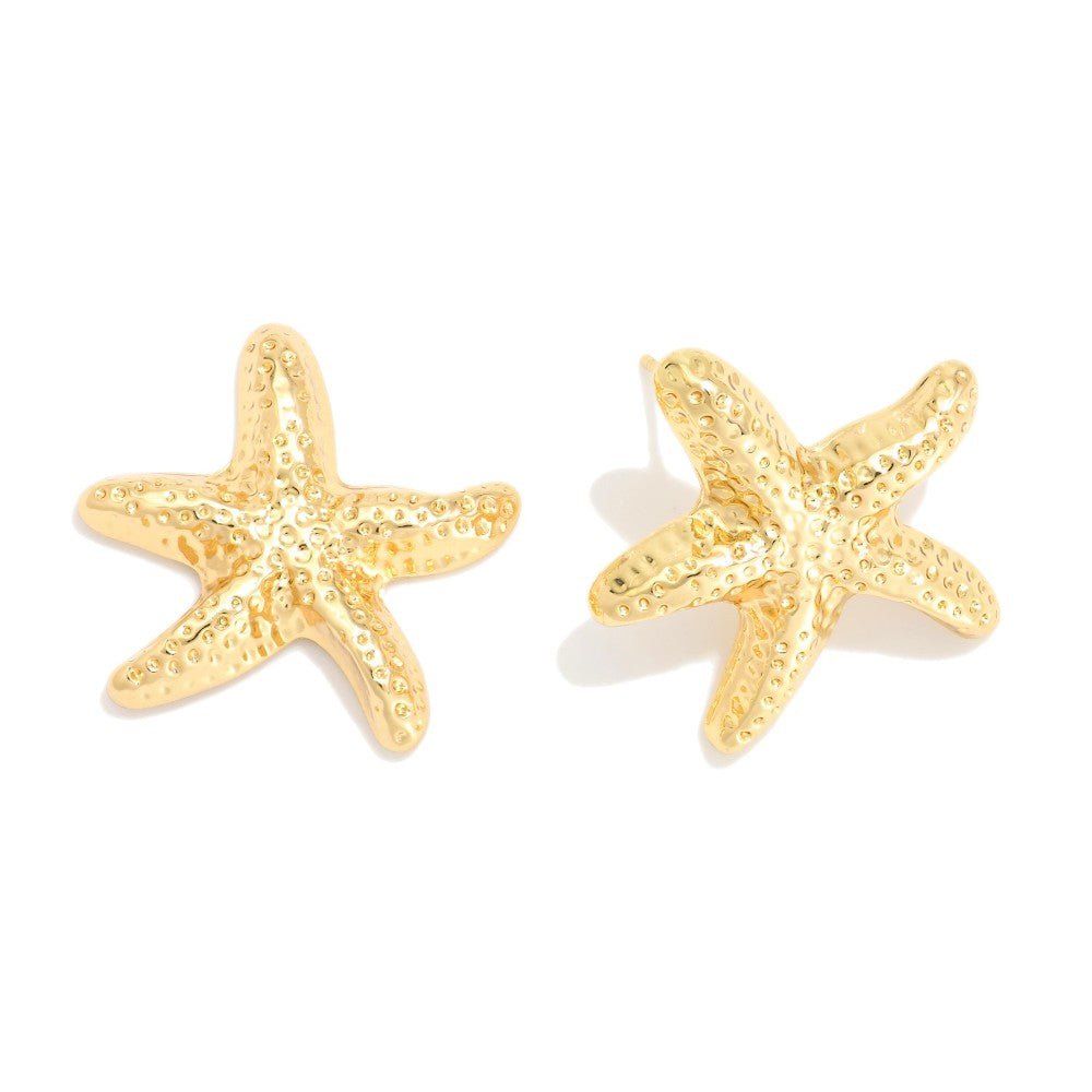 Metal Tone Starfish Post Drop Earrings Gold