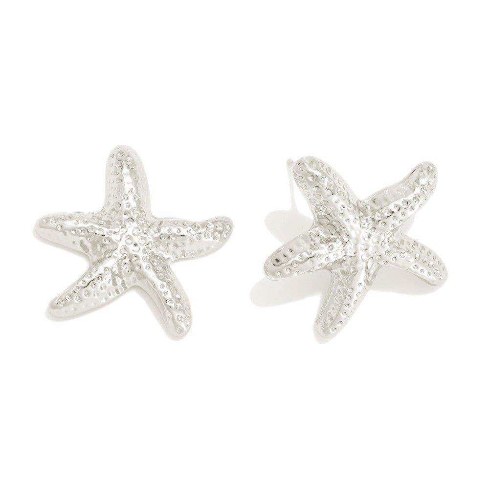Metal Tone Starfish Post Drop Earrings Silver