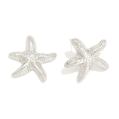 Metal Tone Starfish Post Drop Earrings Silver