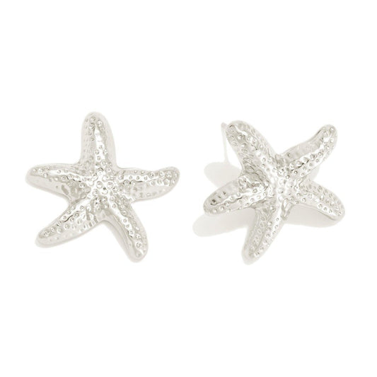 Metal Tone Starfish Post Drop Earrings Silver