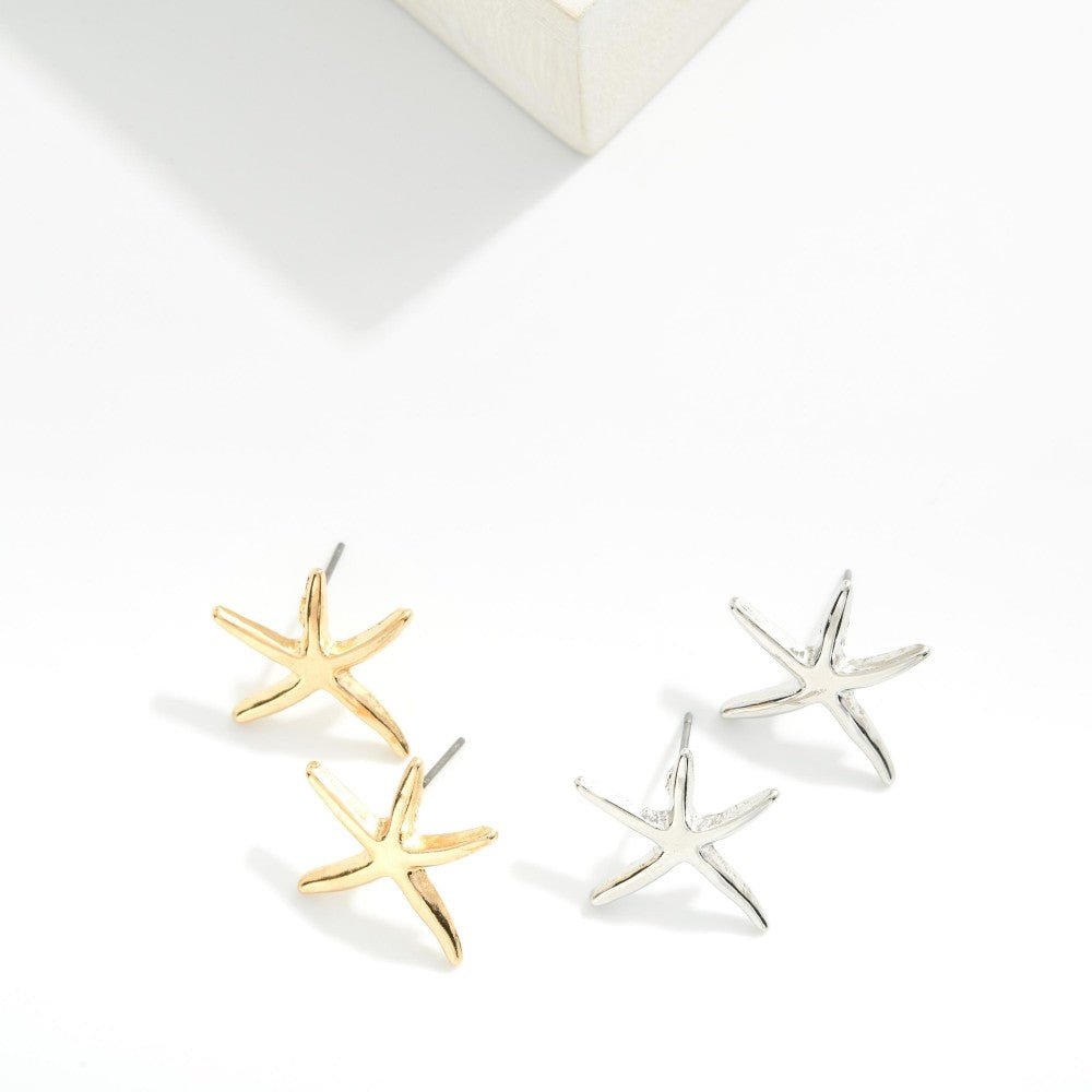 Metal Tone Starfish Stud Earrings