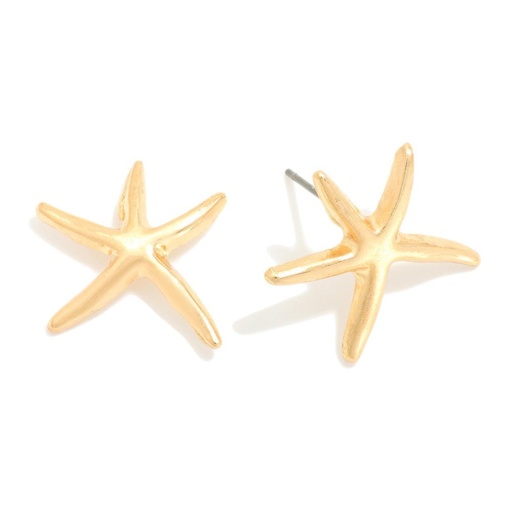 Metal Tone Starfish Stud Earrings Gold