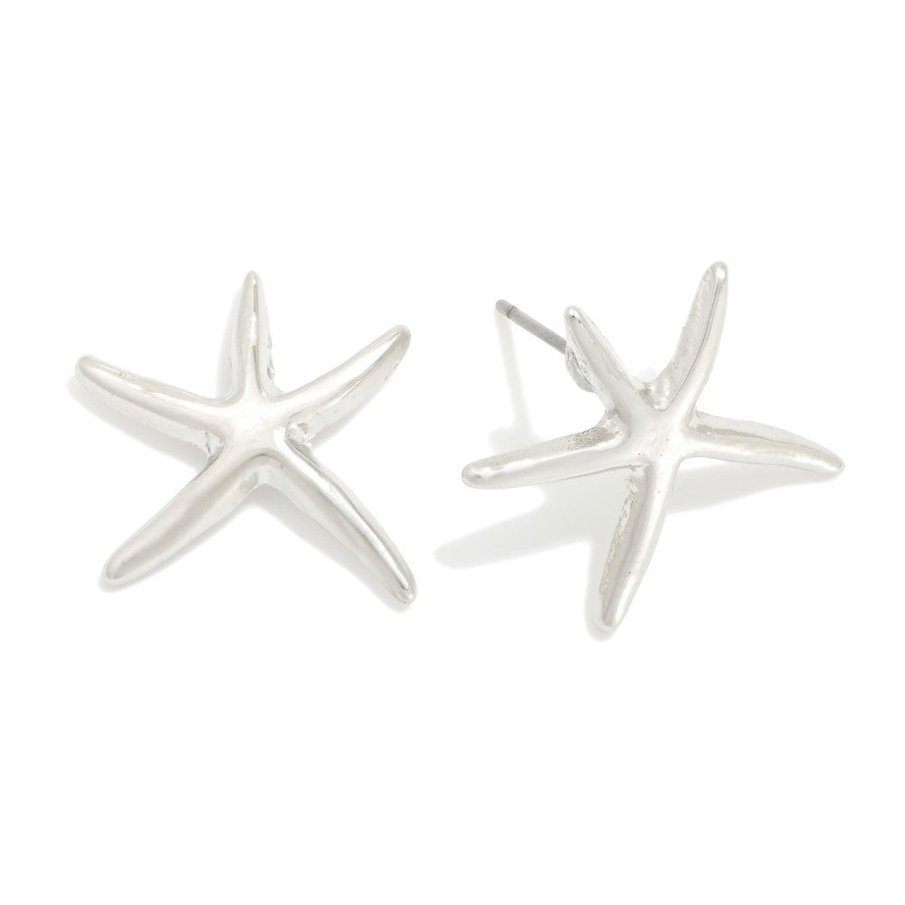 Metal Tone Starfish Stud Earrings Silver