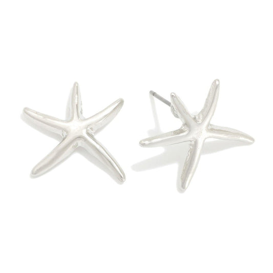 Metal Tone Starfish Stud Earrings Silver