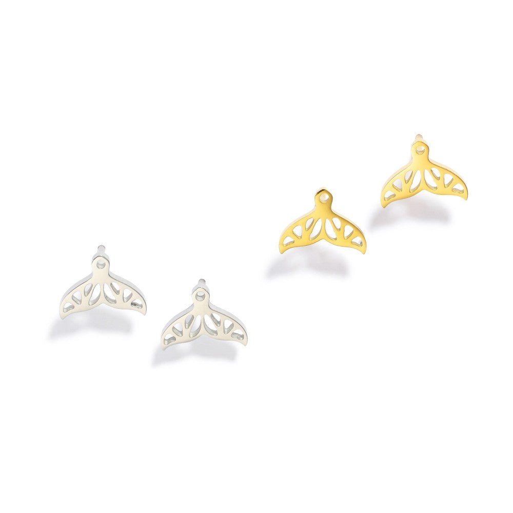 Metal Tone Whale Tail Stud Earrings 