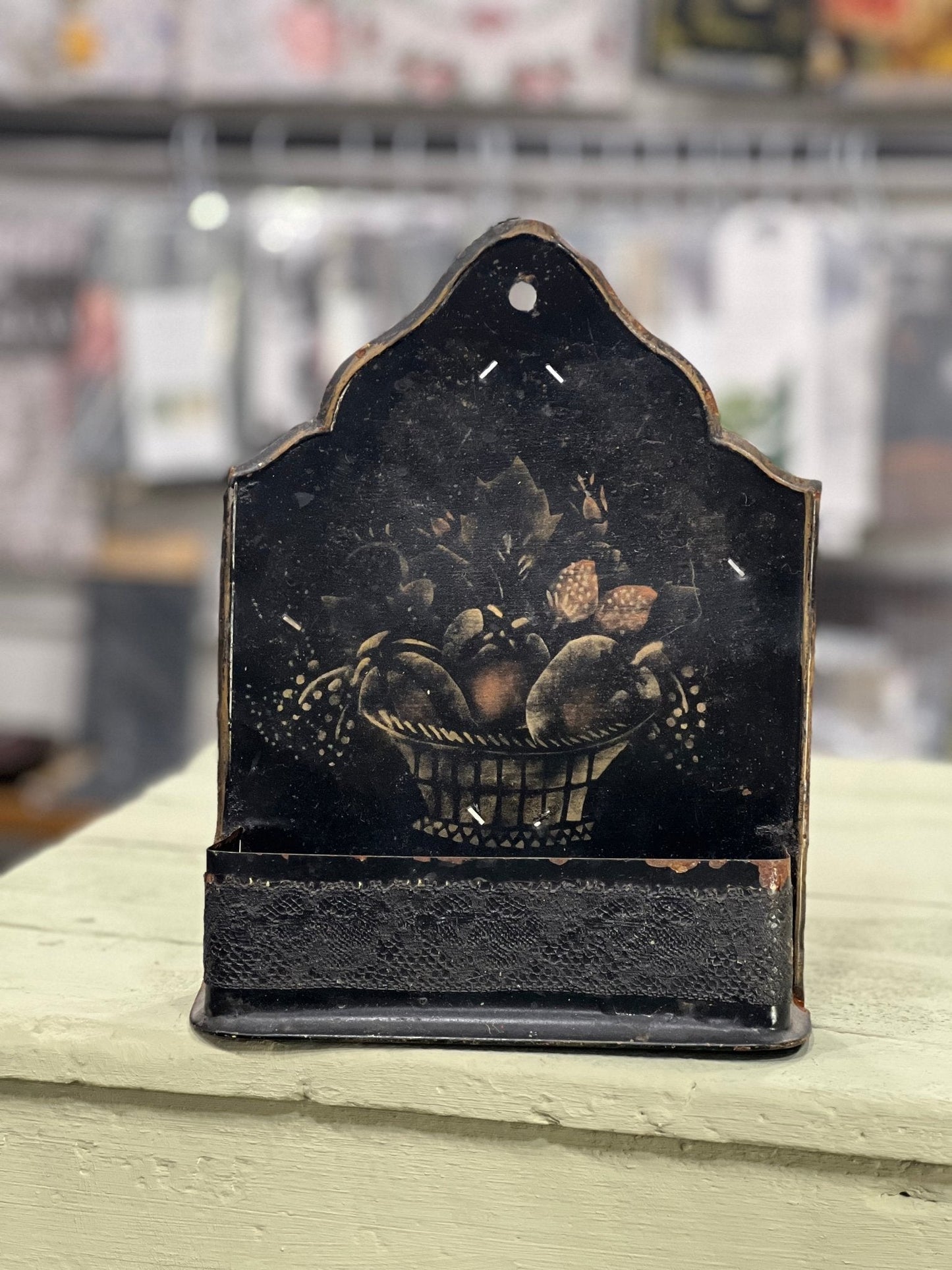 Metal Wall Pocket with Fruit Basket Motif 