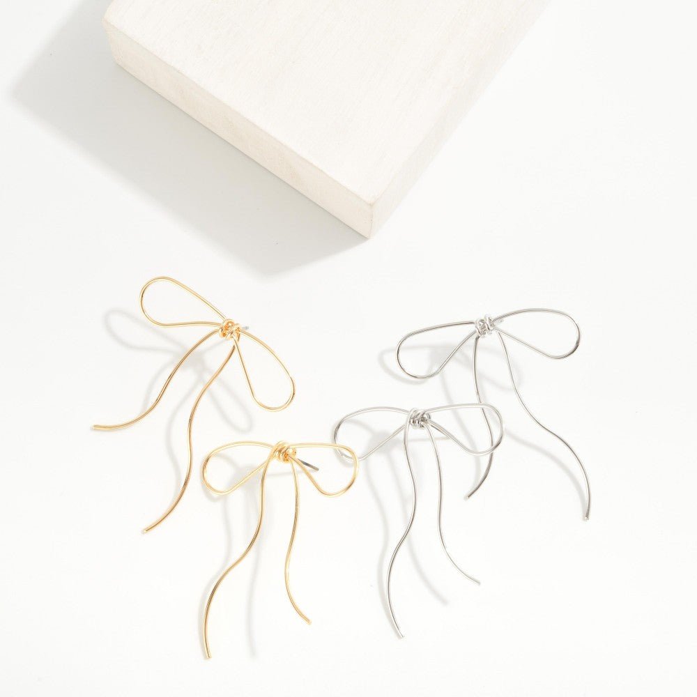 Metal Wire Bow Post Drop Earrings