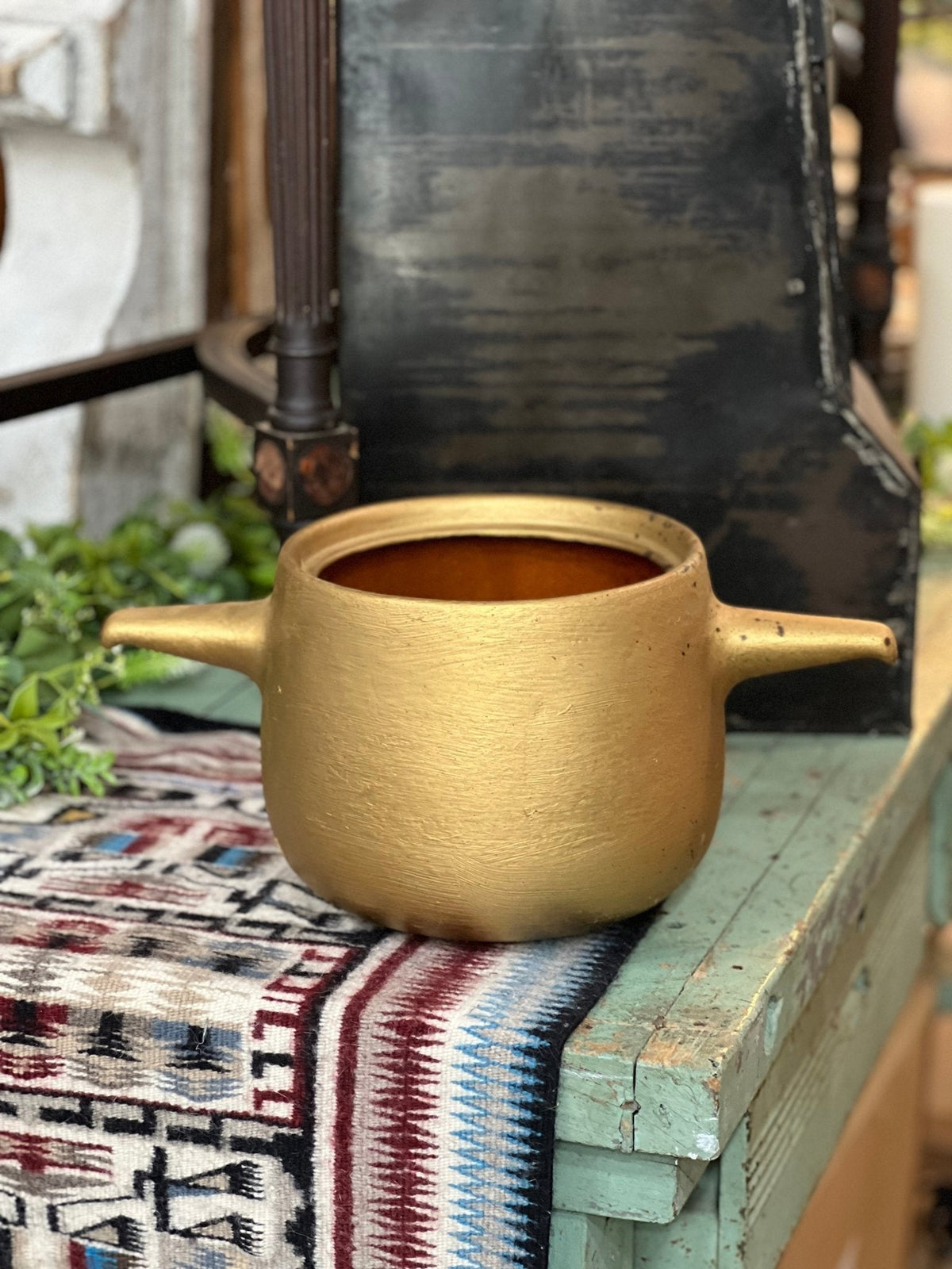 Metallic Gold Roseville Bean Pot with Handles - The Mustard Seed Collection, The Seed