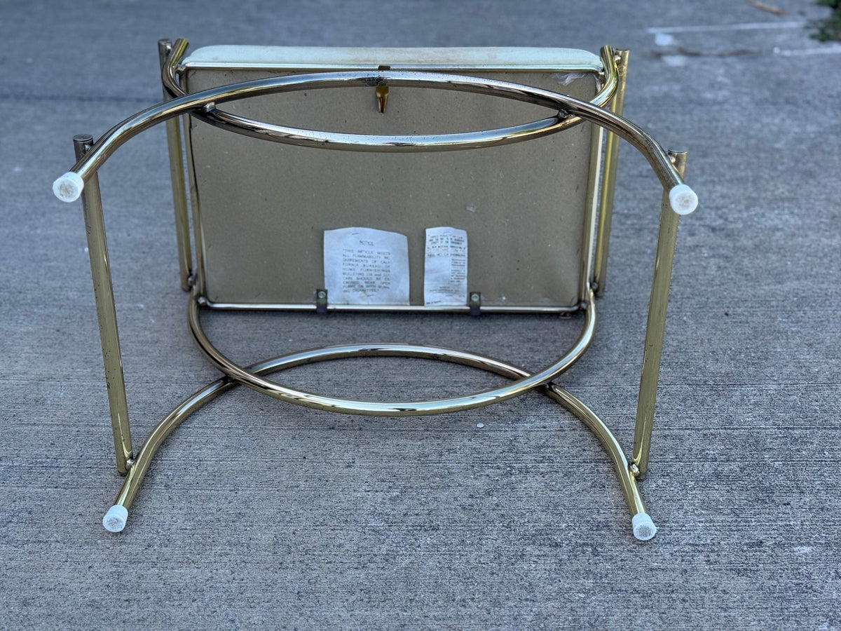 Mid-Century Modern Brass & White Vanity Seat 