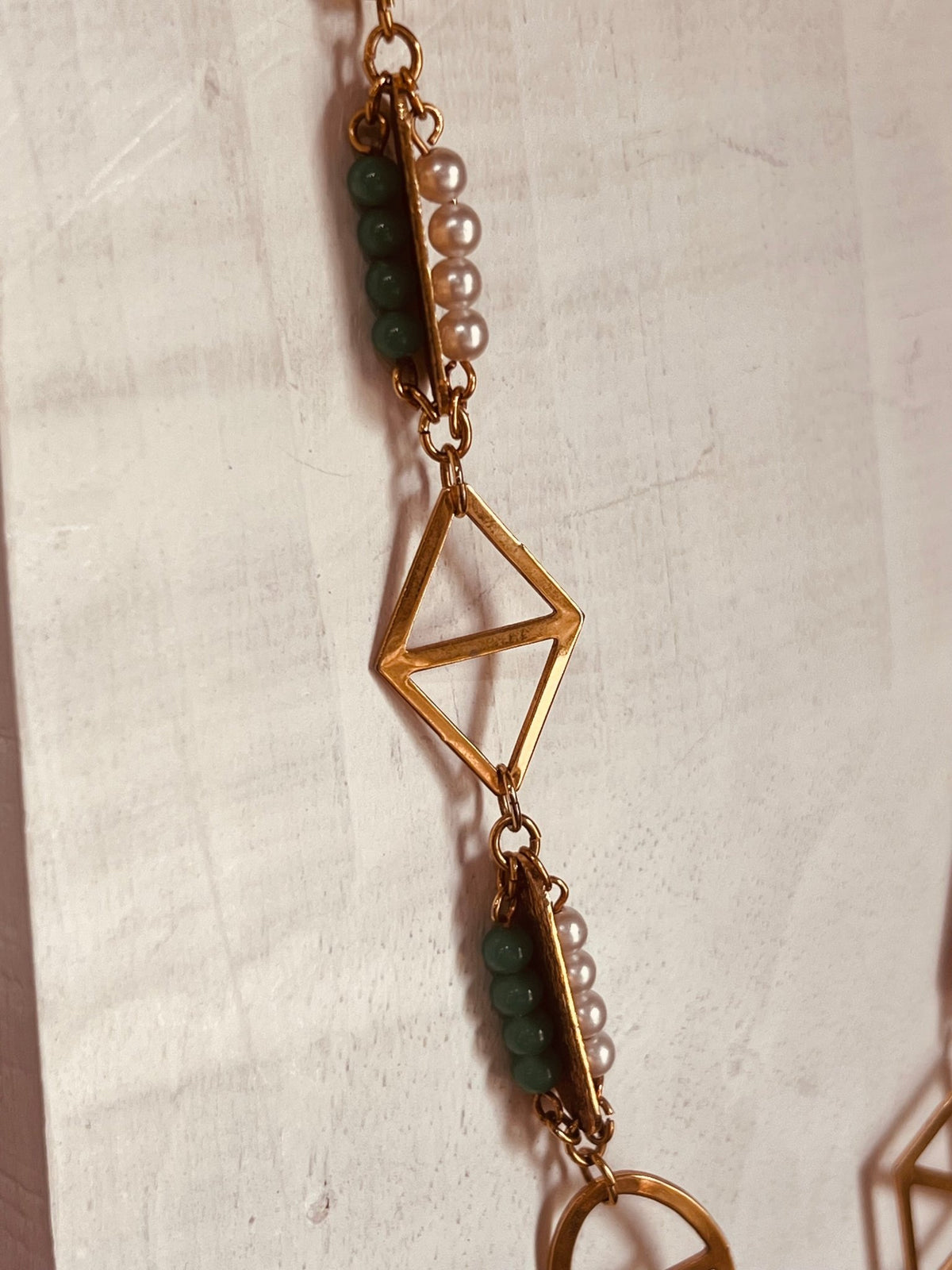 Mid-Century Modernist Openwork Geometric Jewelry Set: 28" Necklace & 2" Dangle EarringsJewelry