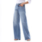 Mid Rise Wide Leg Jeans Raw Hem Vintage Distressed: VINTAGE BLUE 