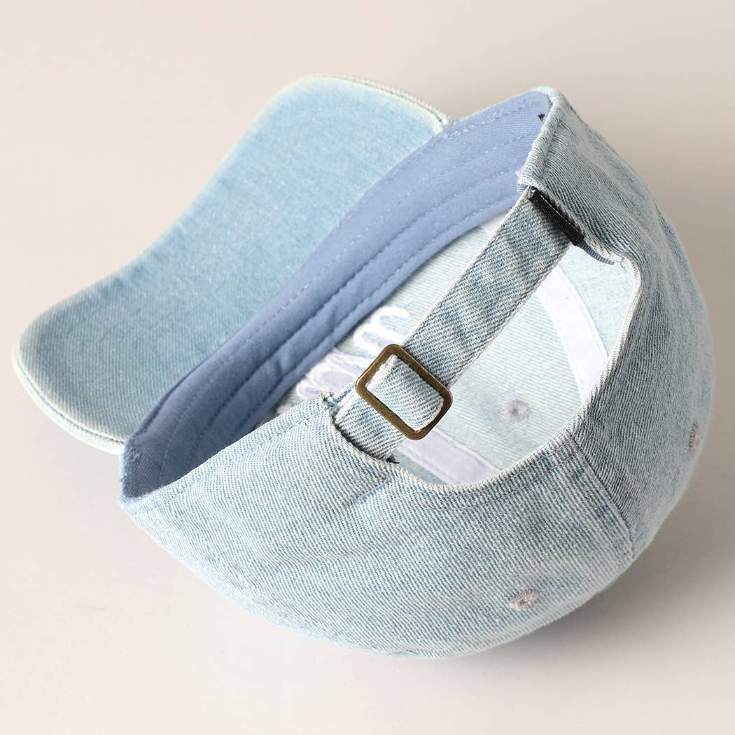 Mini Text Match with Dad and Mom Embroidery Cap: LIGHT DENIM / ONE SIZE Fashion City