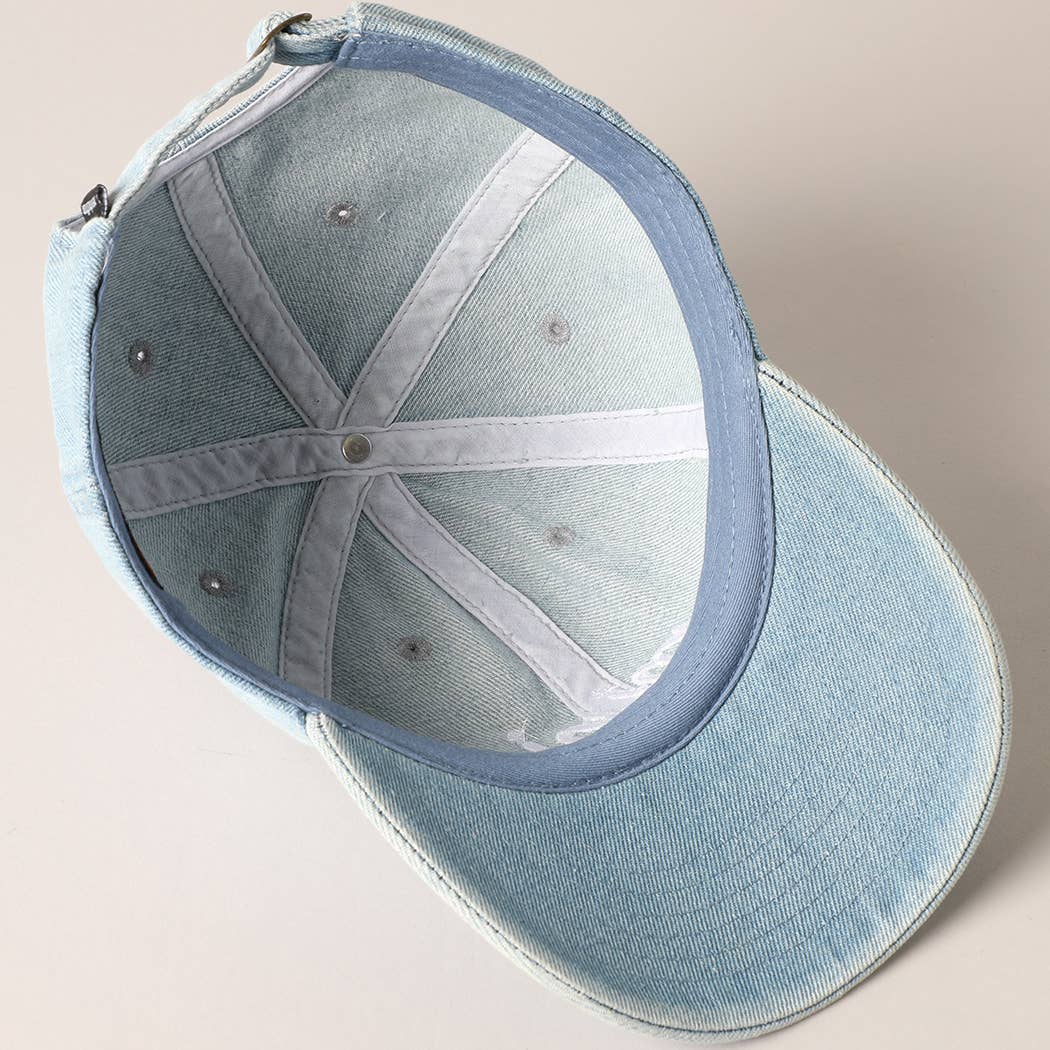 Mini Text Match with Dad and Mom Embroidery Cap: LIGHT DENIM / ONE SIZE Fashion City