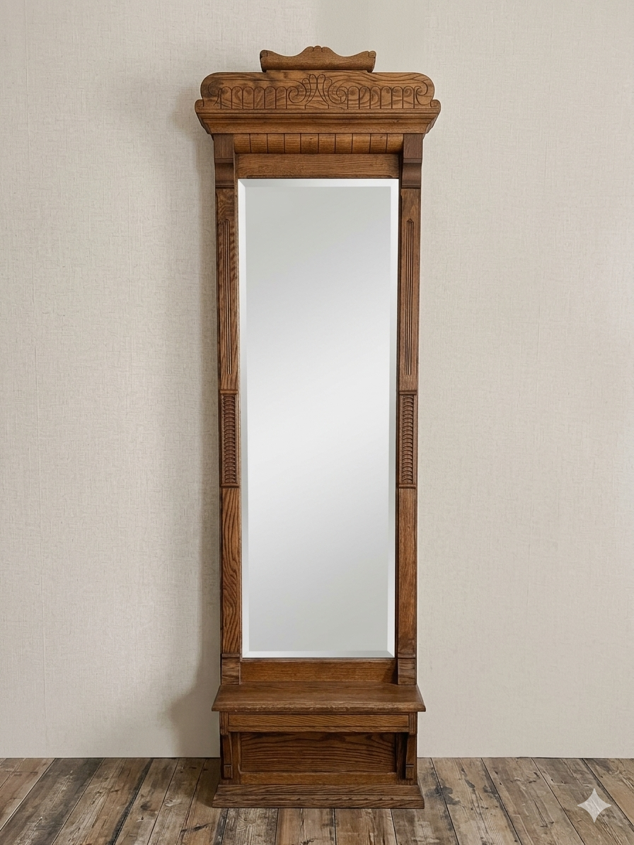 Antique Quarter Sawn Oak Pier Mirror & Hall Tree The Mustard Seed Collection, The Seed