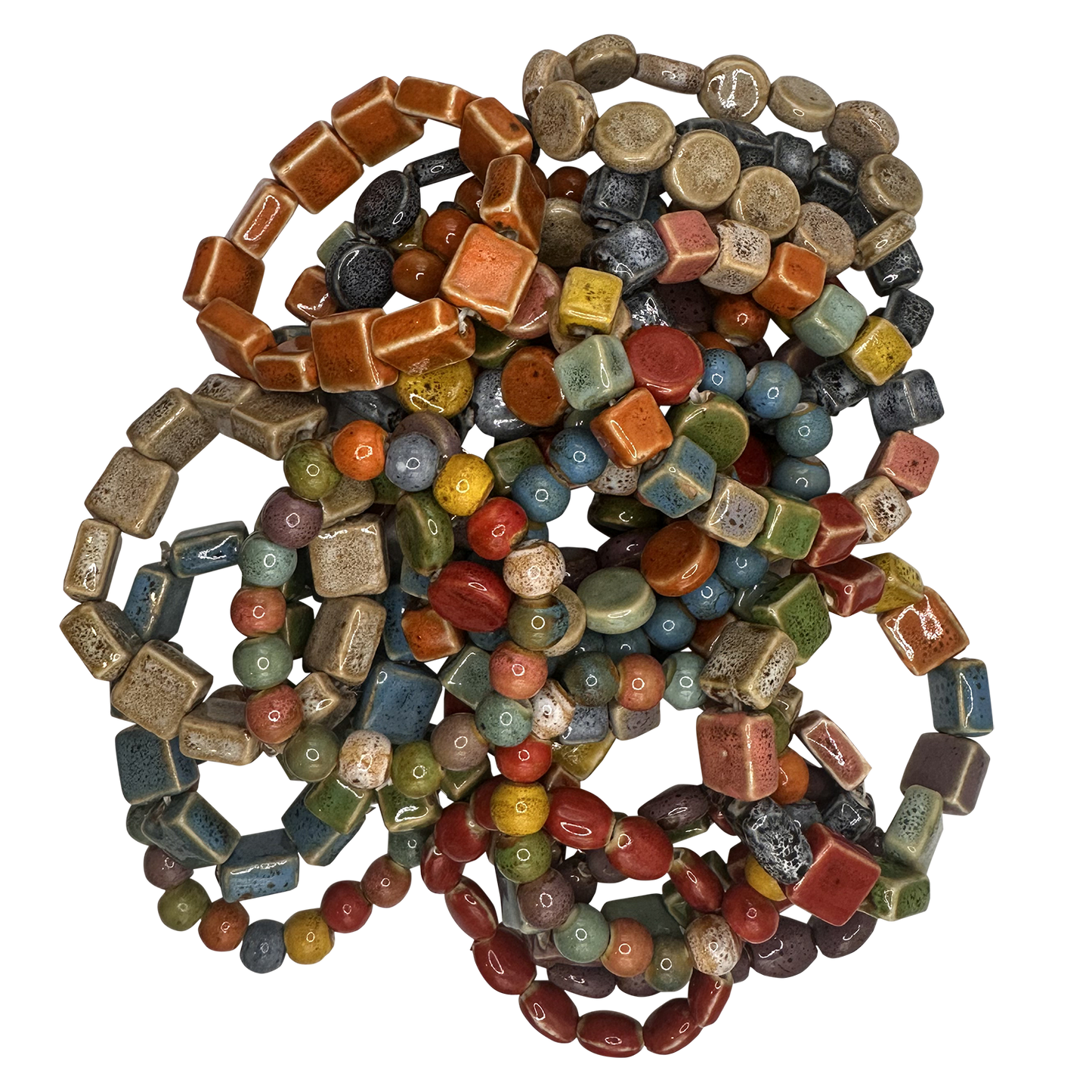 Mixed Color and Shape Clay Bead Stretch Bracelet - The Mustard Seed Collection, The Seed