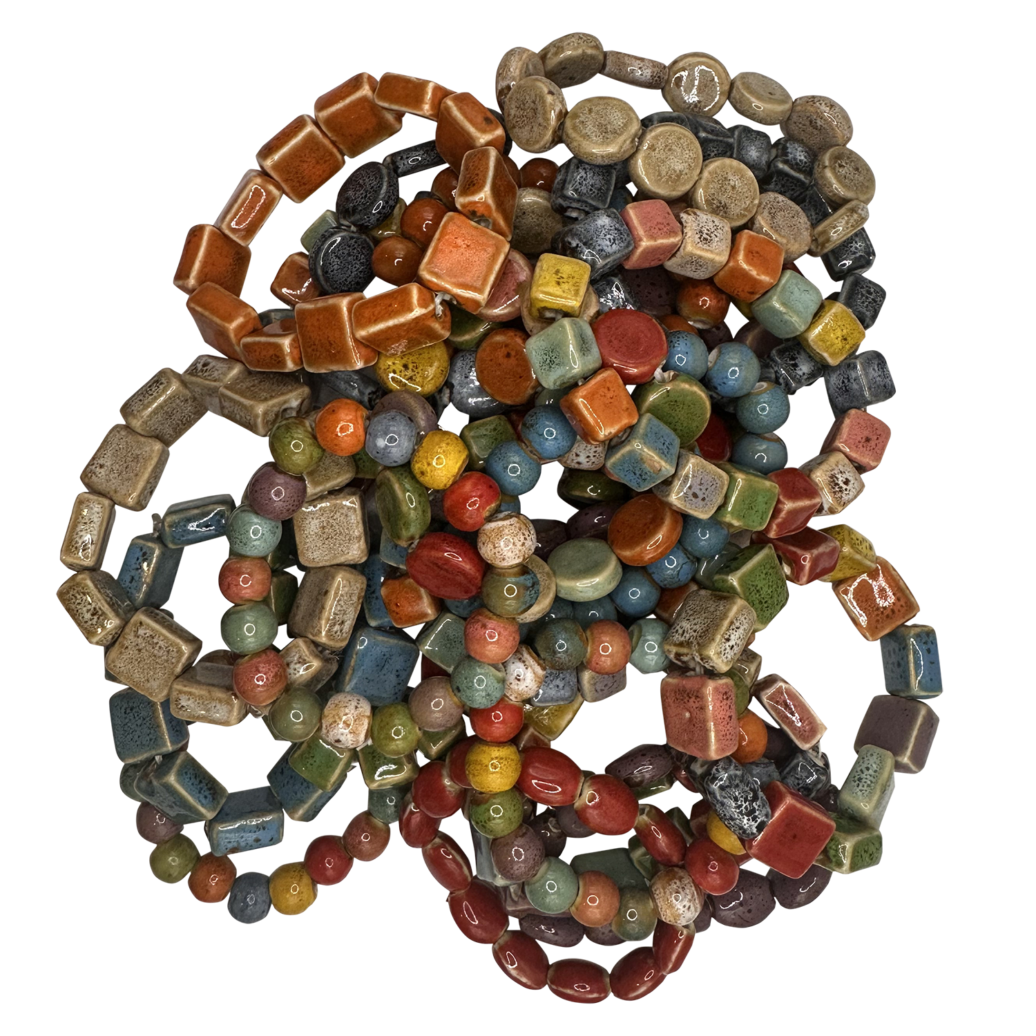Mixed Color and Shape Clay Bead Stretch Bracelet - The Mustard Seed Collection, The Seed