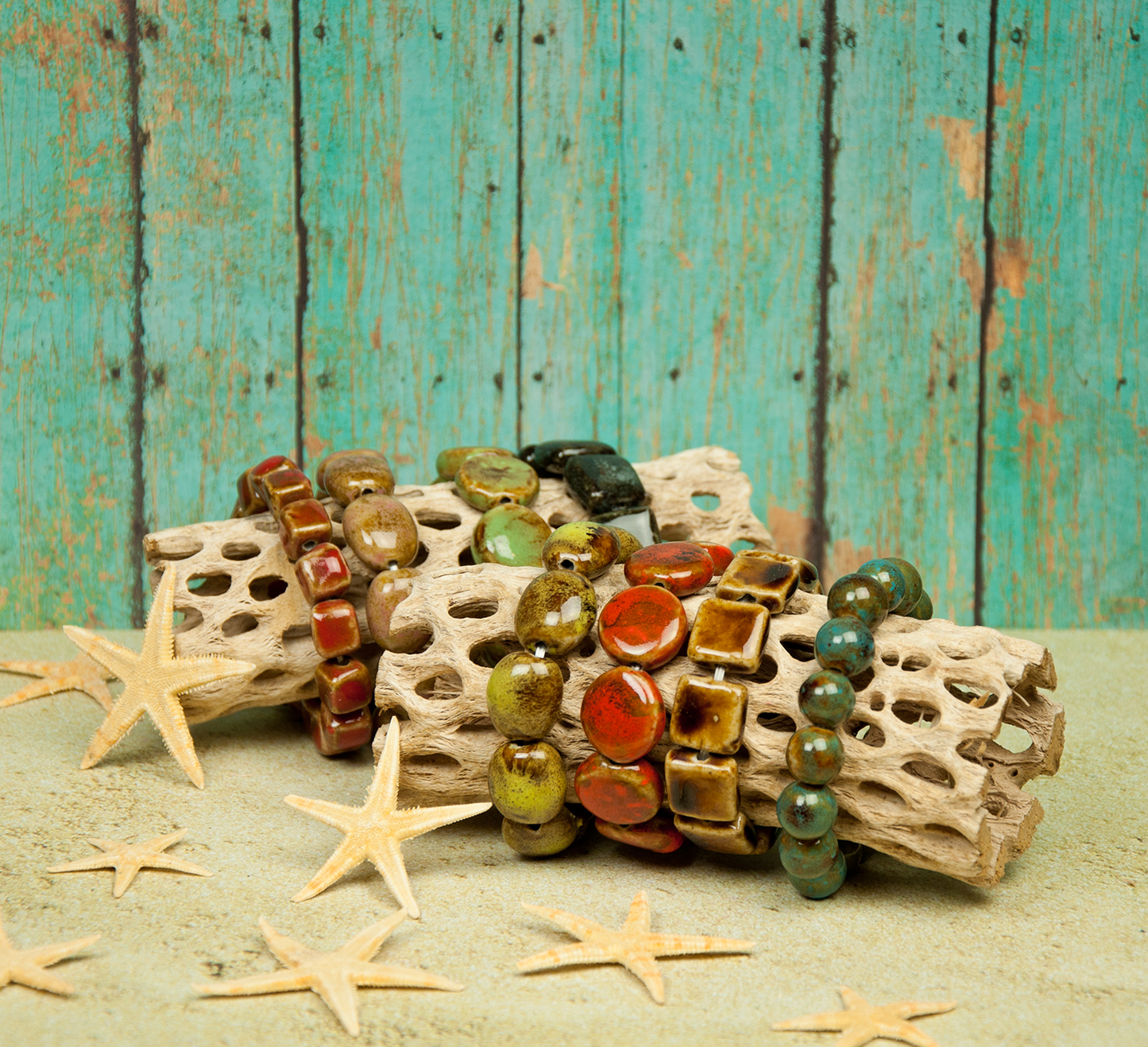 Mixed Color and Shape Clay Bead Stretch Bracelet - The Mustard Seed Collection, The Seed