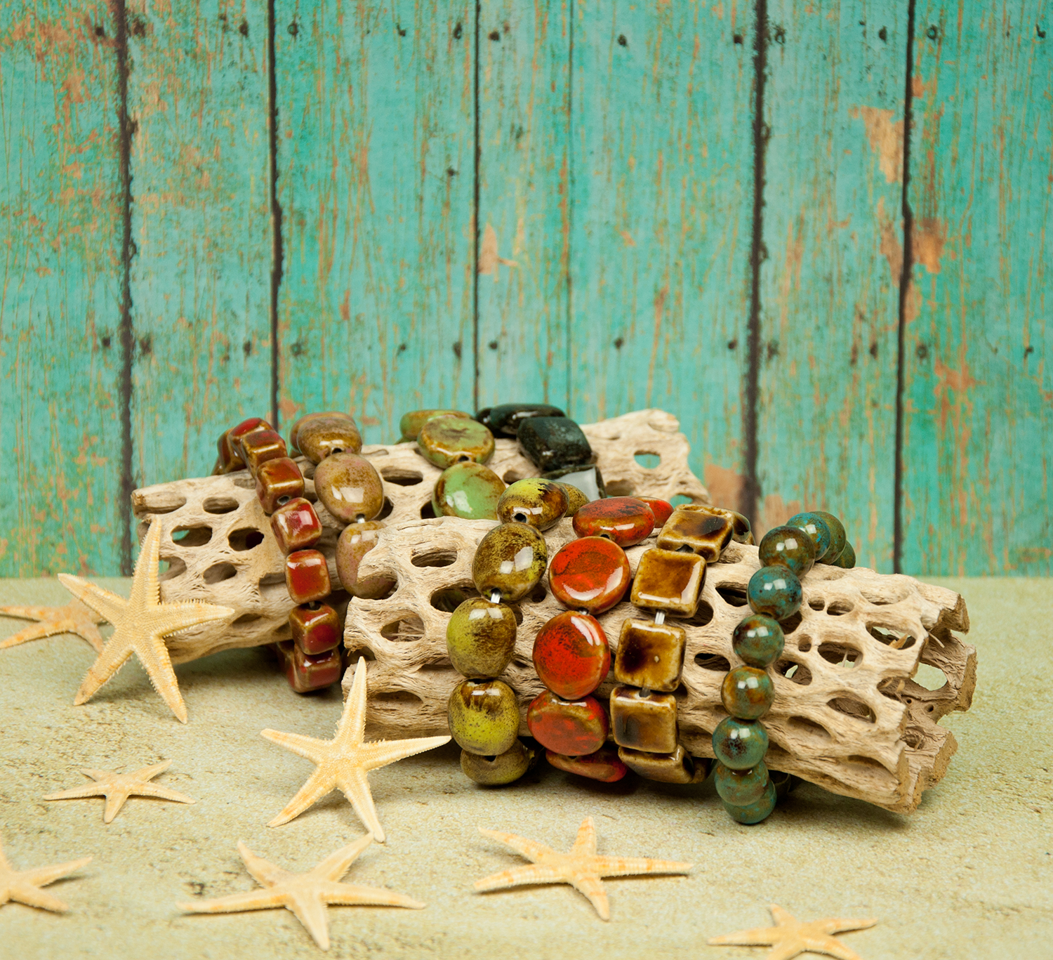 Mixed Color and Shape Clay Bead Stretch Bracelet - The Mustard Seed Collection, The Seed