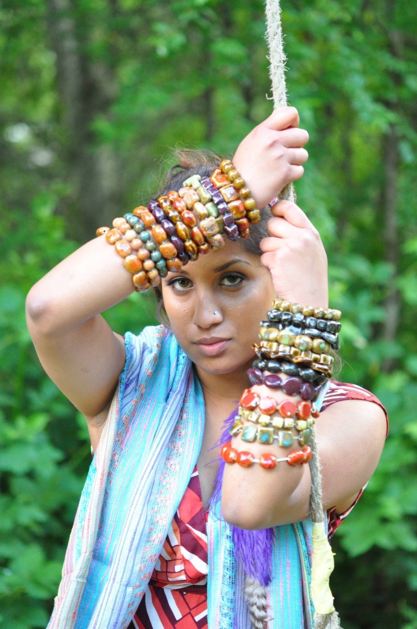 Mixed Color and Shape Clay Bead Stretch Bracelet - The Mustard Seed Collection, The Seed