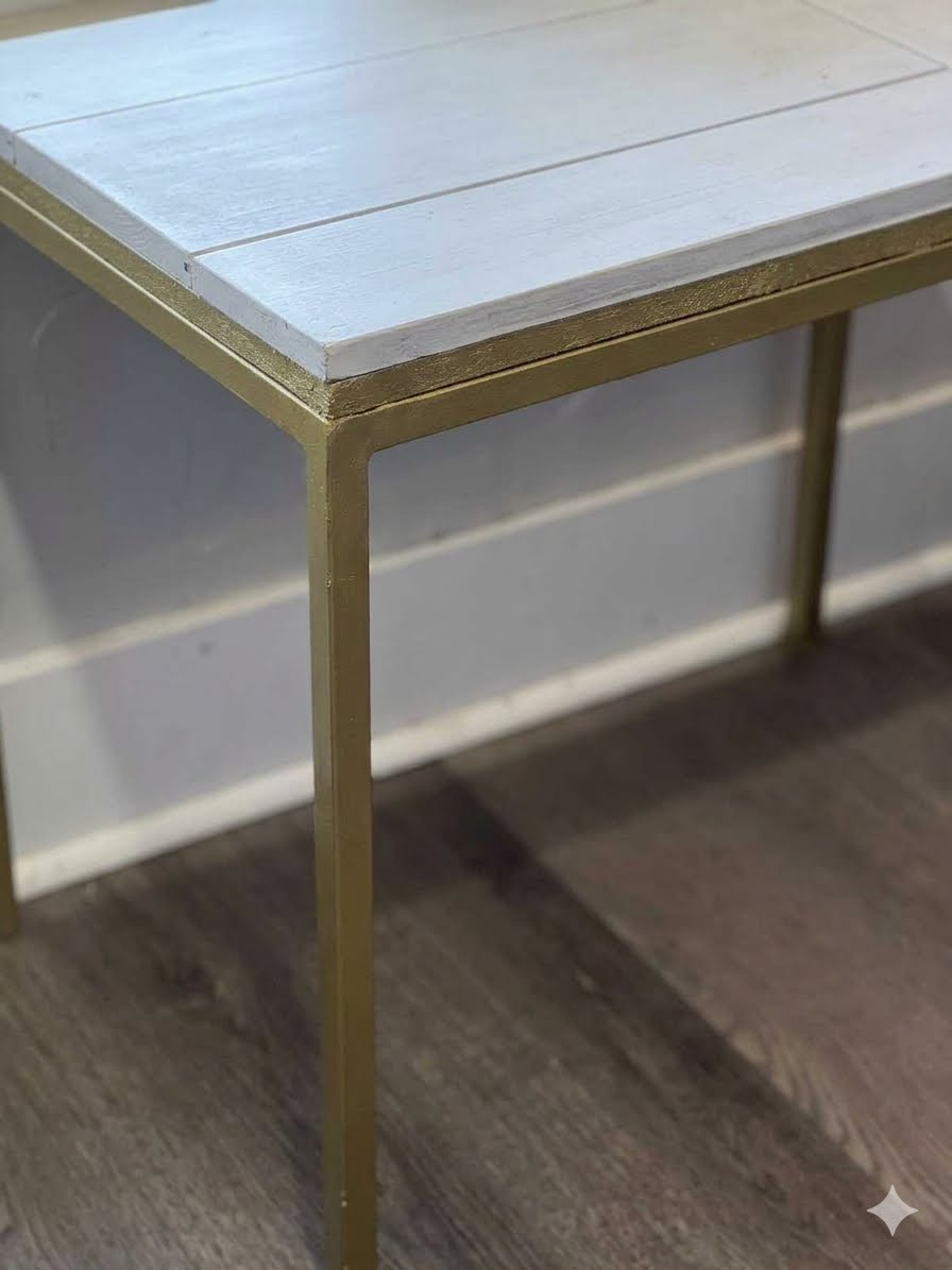 Modern Farmhouse Wooden Bench with Antique Gold Metal Frame - 47" x 14.5" - The Mustard Seed Collection, The Seed