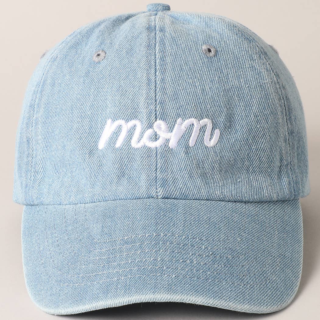 Mom Text Embroidery Match with Dad Mini Caps : LIGHT DENIM / ONE SIZE Fashion City