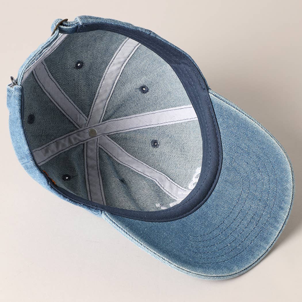 Mom Text Embroidery Match with Dad Mini Caps : LIGHT DENIM / ONE SIZE Fashion City