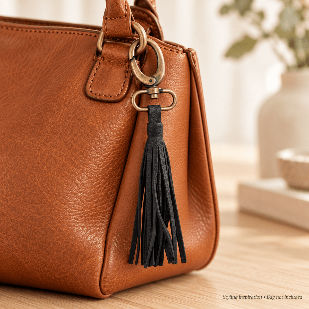 Myra Charcoal Charm Bag Charm | Cowhide Fringe Purse Charm & KeychainBag Charms and Keychains