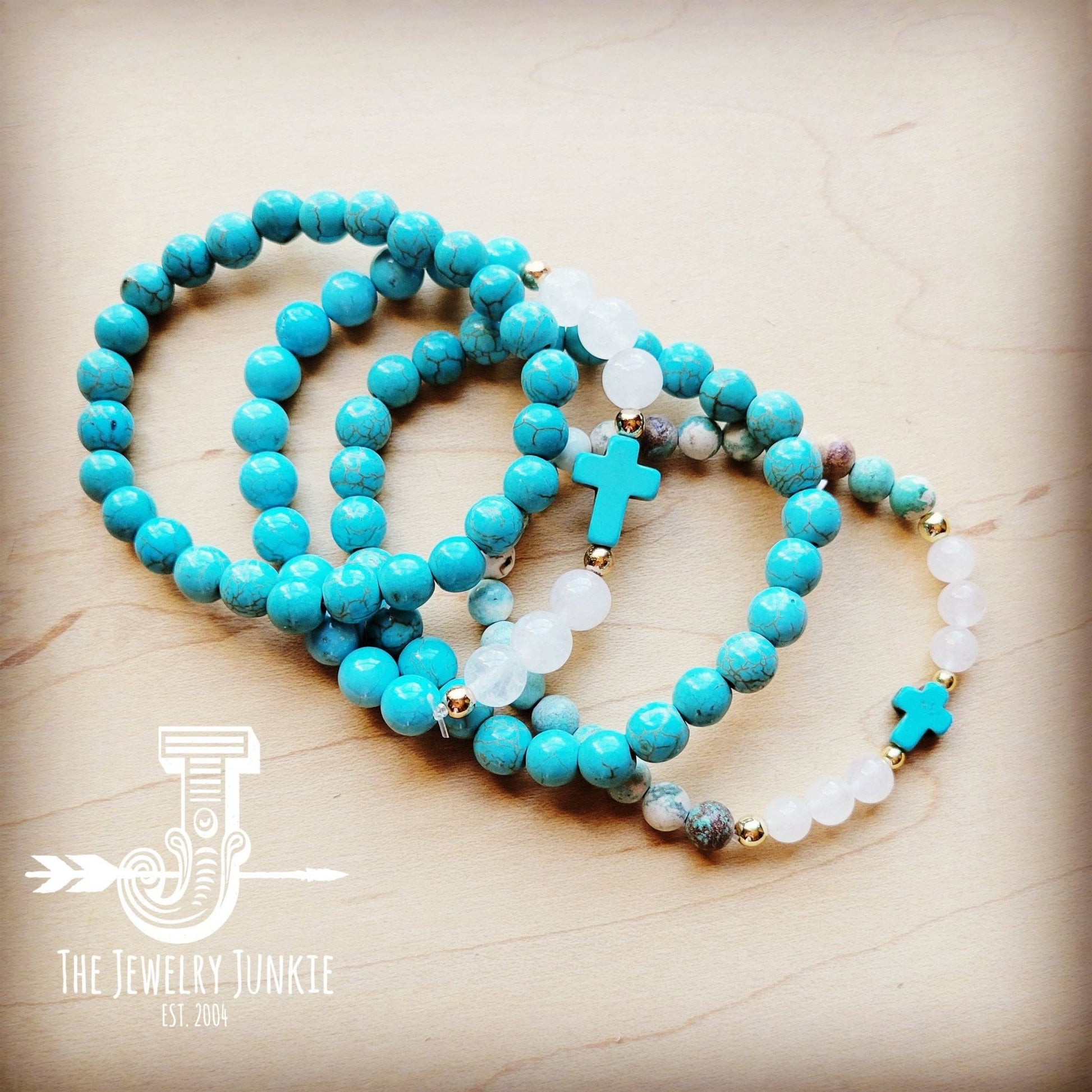 Natural Jade and Howlite Beaded Stretch Breacelet 806w: Multi