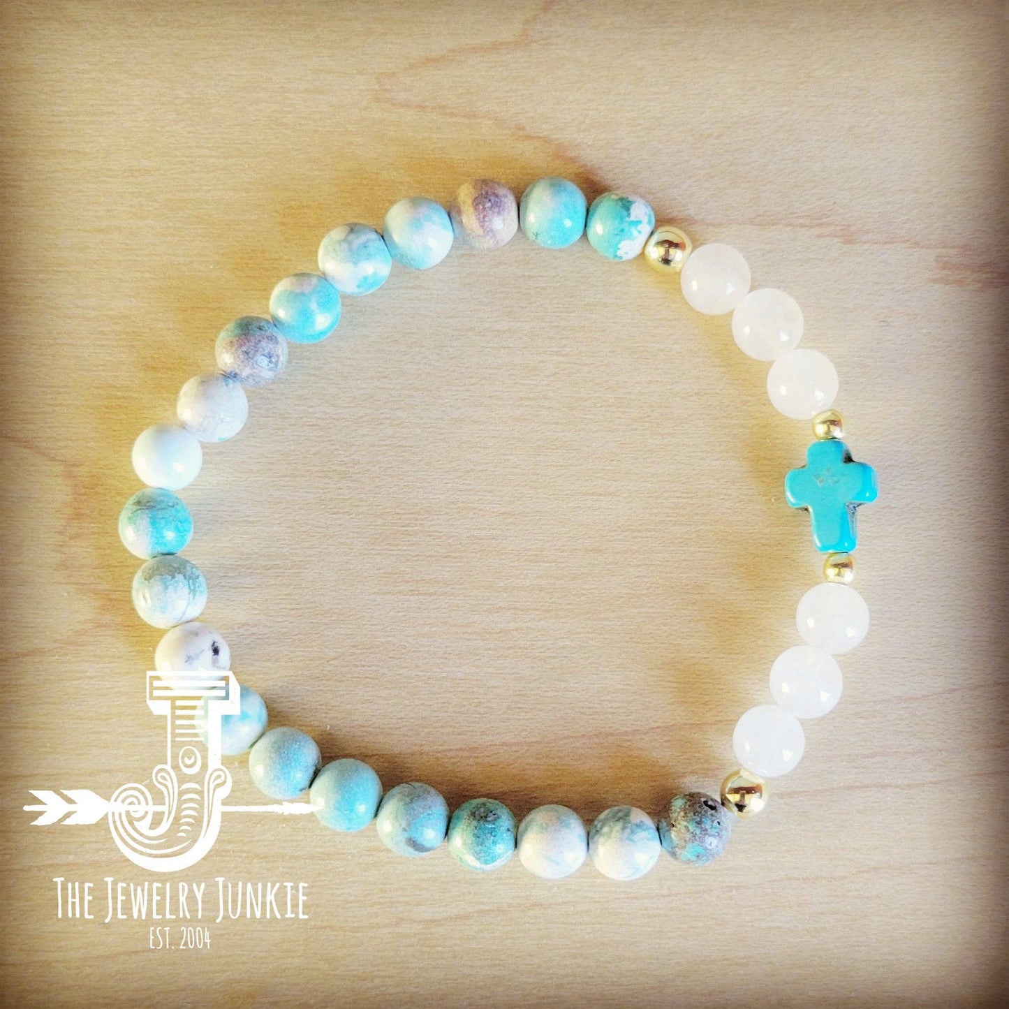 Natural Jade and Howlite Beaded Stretch Breacelet 806w: Multi