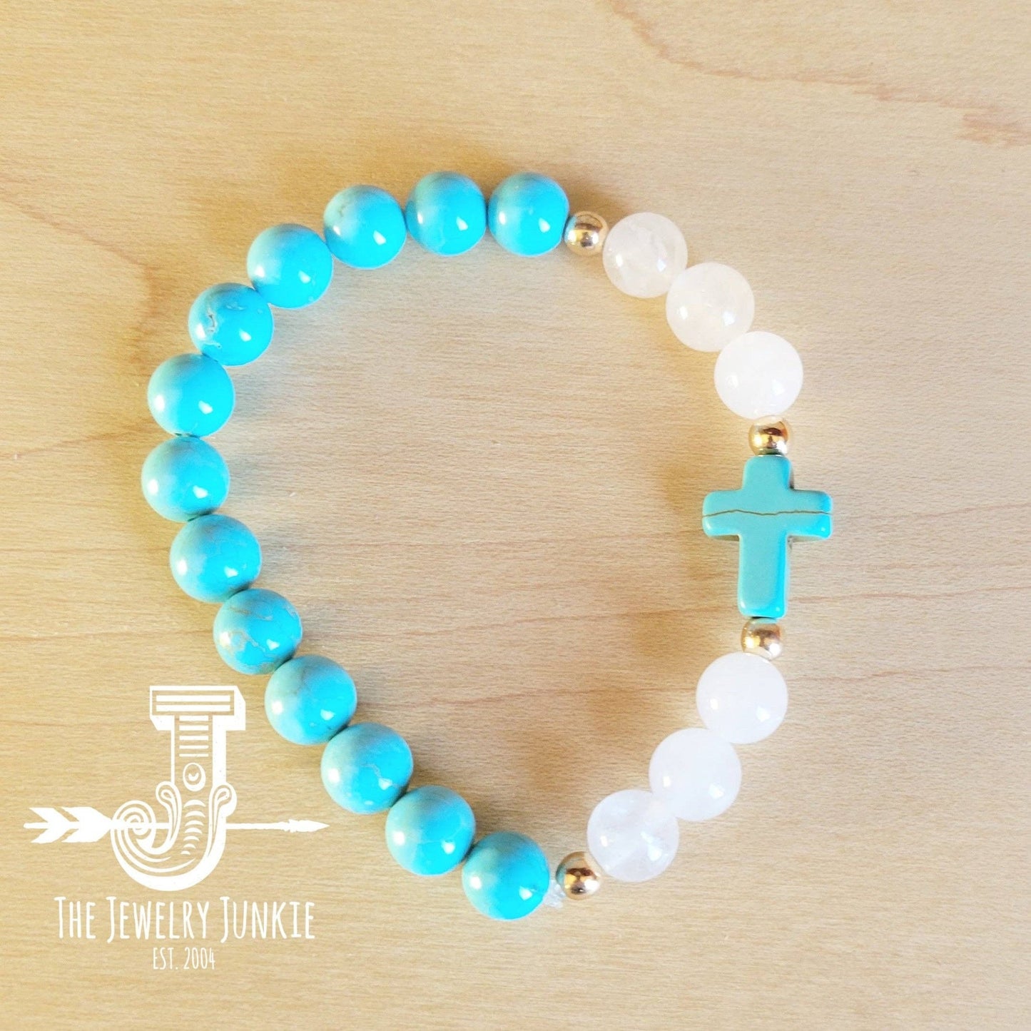 Natural Jade and Howlite Beaded Stretch Breacelet 806w: Multi