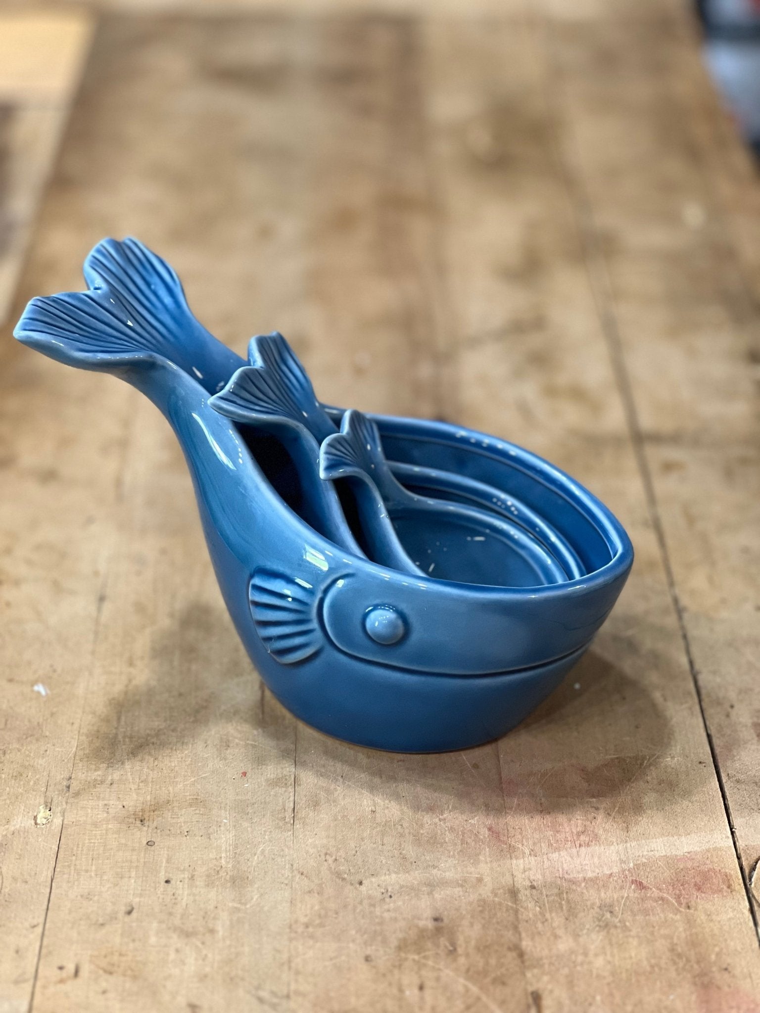 Nautical Ceramic Nesting Whale Measuring Cups – Set of 3 – Slate Blue - The Mustard Seed Collection, The Seed