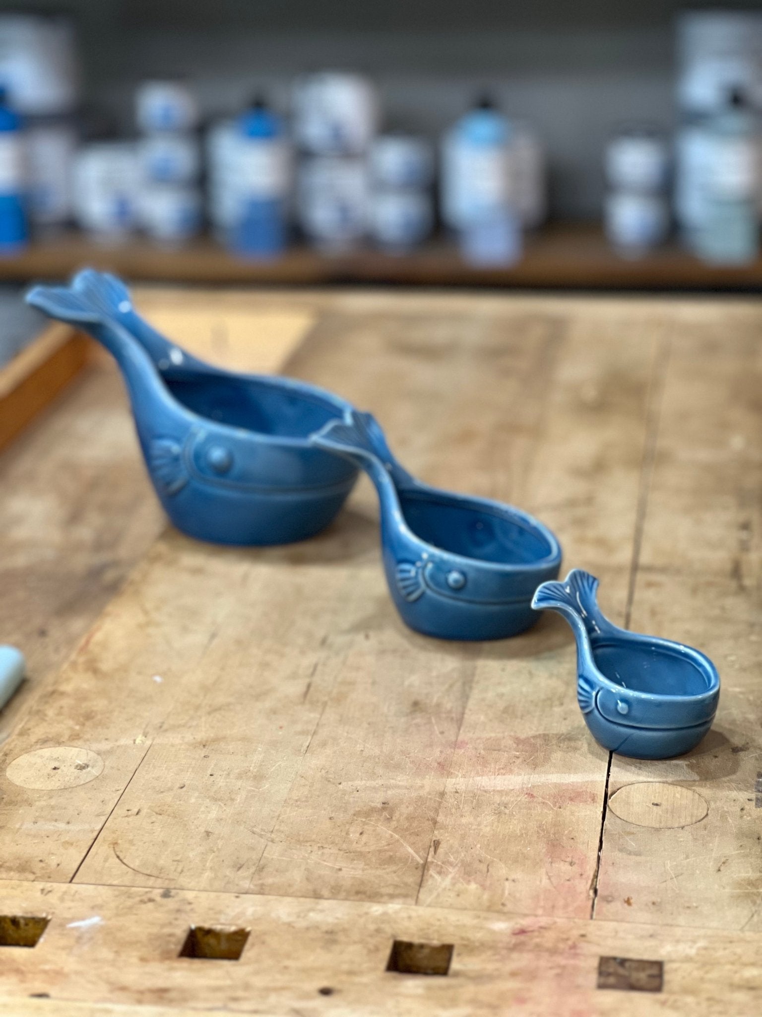 Nautical Ceramic Nesting Whale Measuring Cups – Set of 3 – Slate Blue - The Mustard Seed Collection, The Seed
