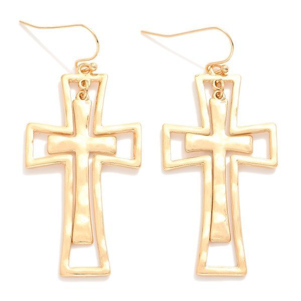 Nesting Hammered Metal Cross Drop Earrings - The Mustard Seed Collection, The Seed