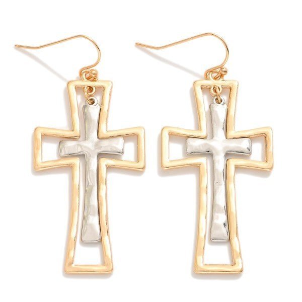 Nesting Hammered Metal Cross Drop Earrings - The Mustard Seed Collection, The Seed