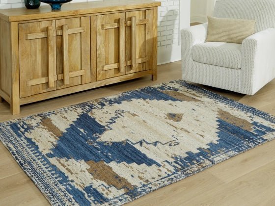 NEW! 5 x 7 Boho Blue/Brown/Camel Rug - The Mustard Seed Collection, The Seed