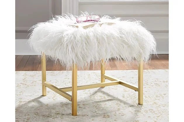 NEW! Faux White Luxe Fur Vanity Stool - The Mustard Seed Collection, The Seed