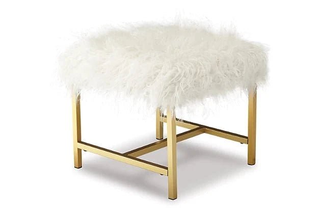 NEW! Faux White Luxe Fur Vanity Stool - The Mustard Seed Collection, The Seed