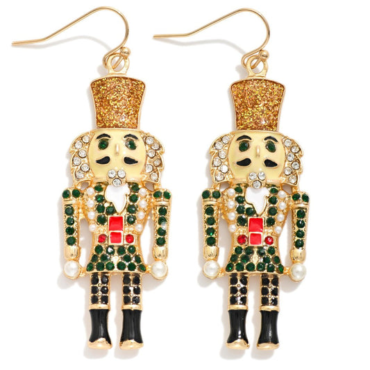 Metal Enamel Nutcracker Christmas Drop Earring