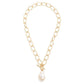 Oval Link Chain Link Necklace Featuring Baroque Peal Pendant &amp; Toggle Clasp